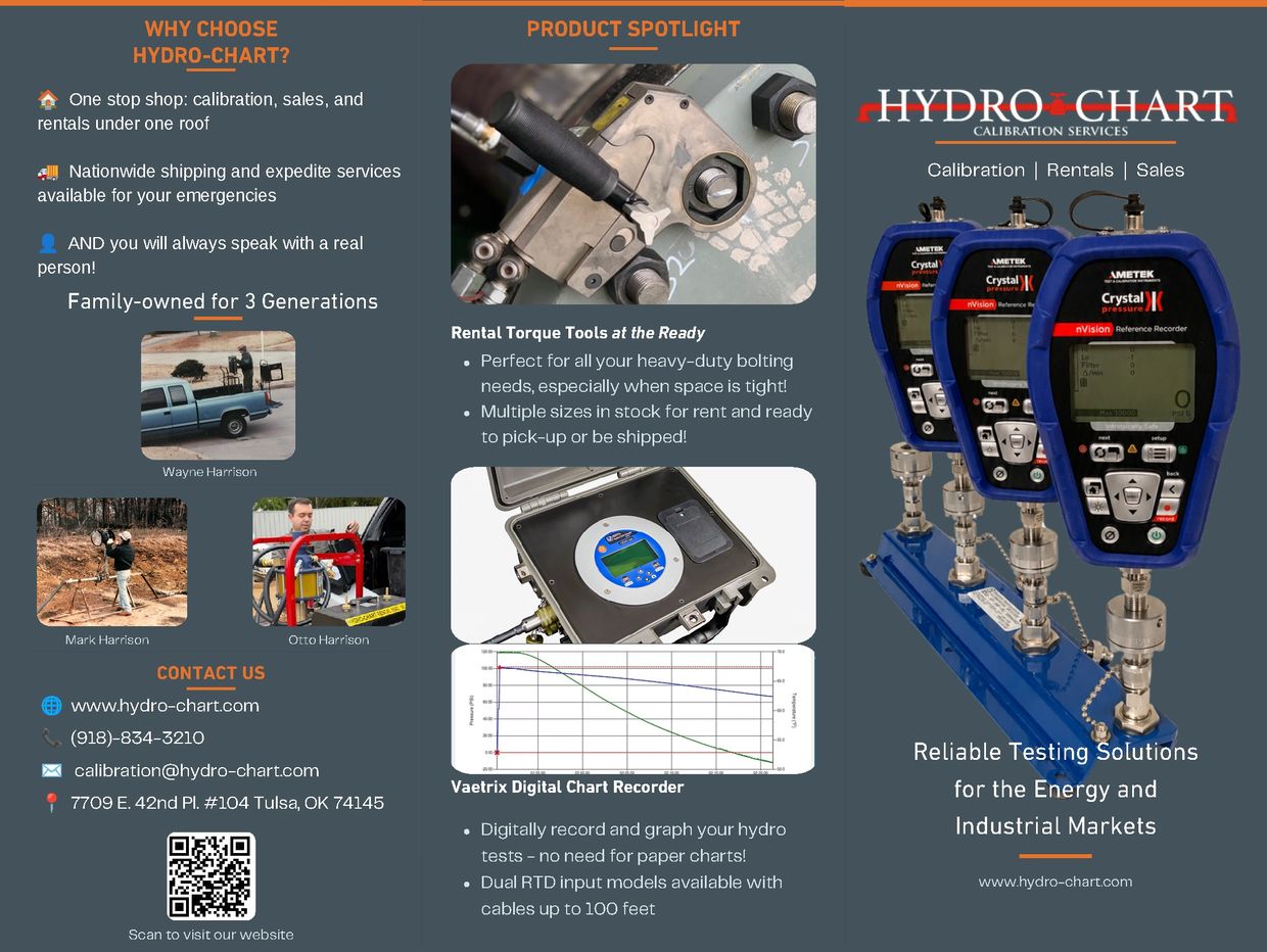Hydro-Chart calibration services with rental torque tools and digital chart recorder.