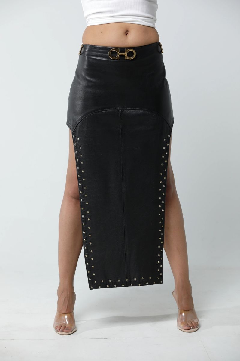KW Couture Custom "Legs Out" Leather Skirt