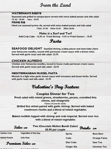 We will be serving a condensed special menu all day on Valentines Day Saturday Feb 14th