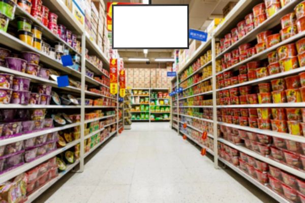 Supermarket with colorful shelves 