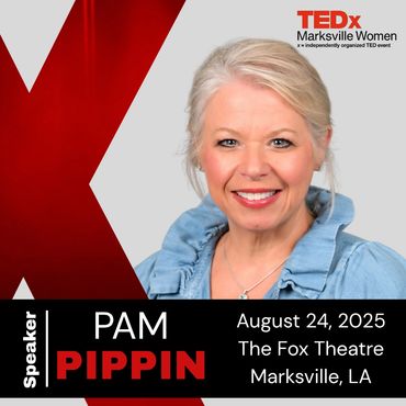Pam Pippin speaking at TEDx Marksville Women on August 24, 2025.