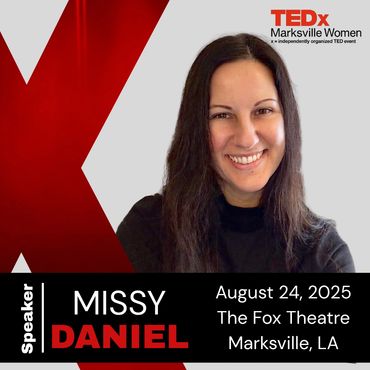 Missy Daniel speaking at TEDx Marksville Women event on August 24, 2025.