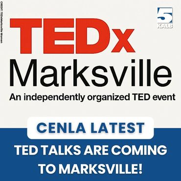 TEDx Marksville event announcement with TED Talks coming soon.