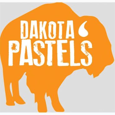 Orange buffalo silhouette with 'Dakota Pastels' text inside.
