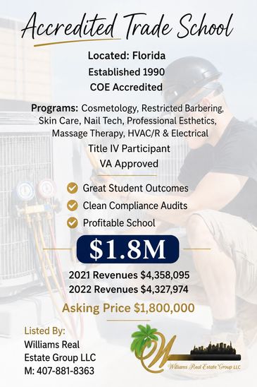 Accredited trade school for sale in Florida with $1.8M asking price.