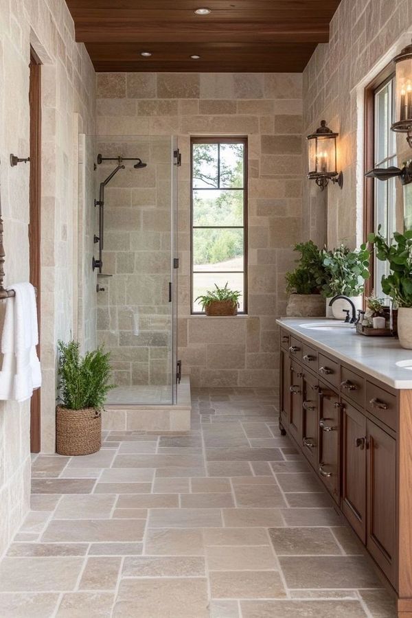 Transform your bathroom into a cozy retreat with warm tones that create a relaxing atmosphere.
