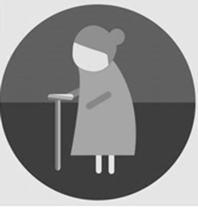 Pictogramme d'une personne âgée avec une canne.