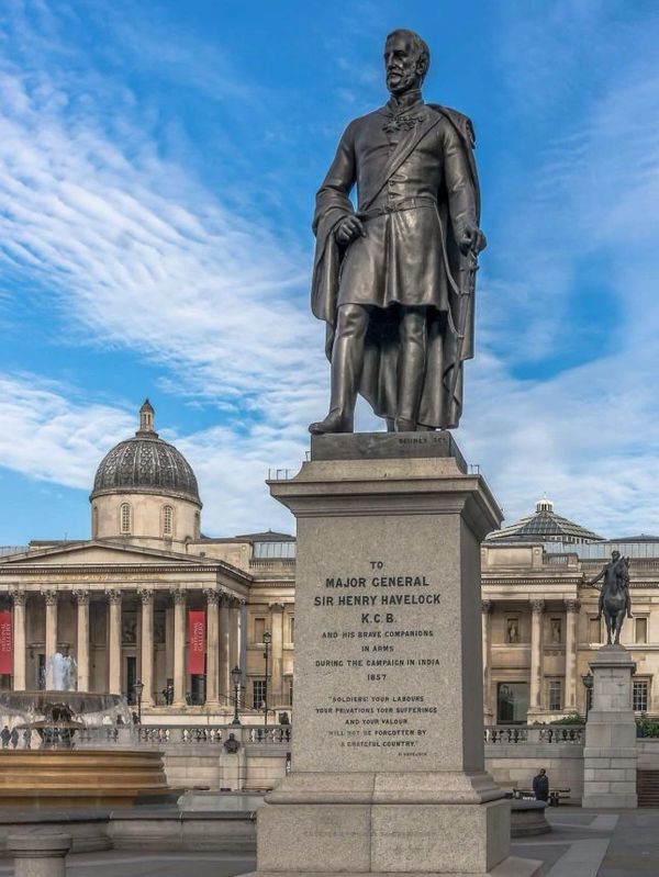 Sir Henry Havelock standing tall in Trafalgar Square, London, England.