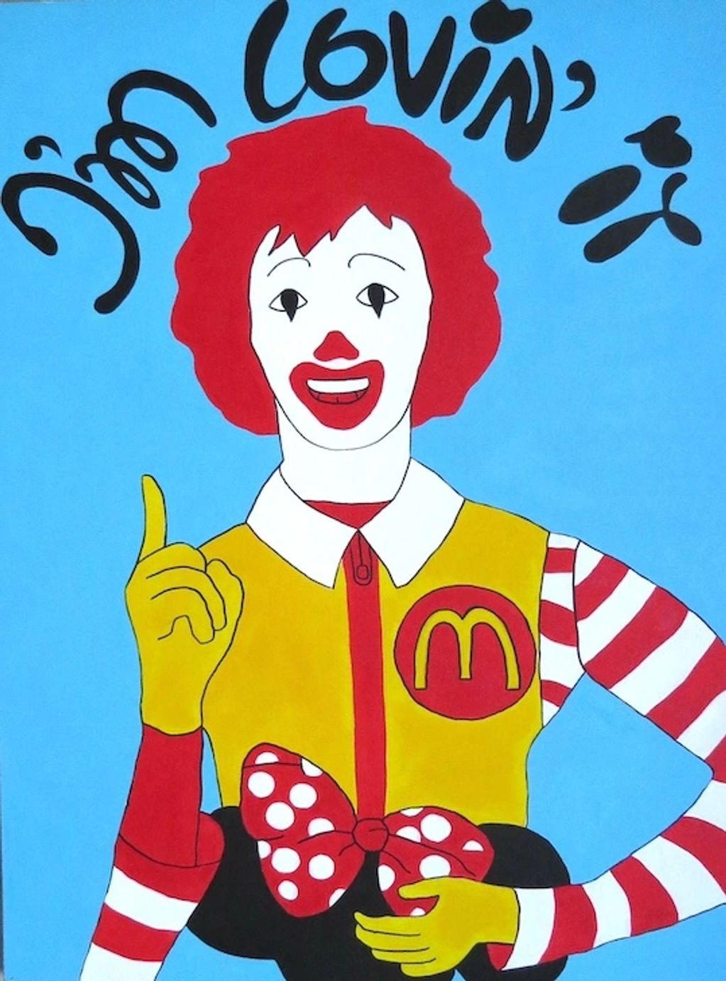Cartoon of Ronald McDonald with text 'Don't Lovin' it'.