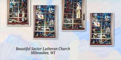 These windows depict Nativity, Ministry, Crucifixion and Resurrection