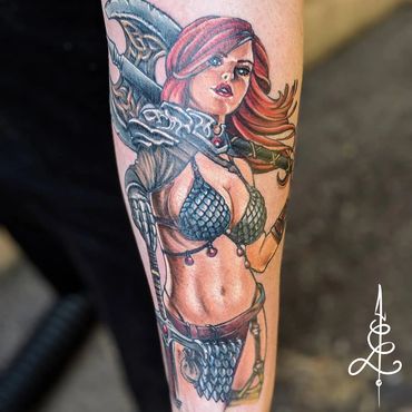 red sonja tattoo, comic book tattoo, denver tattoo, lakewood tattoo, colorado tattoo