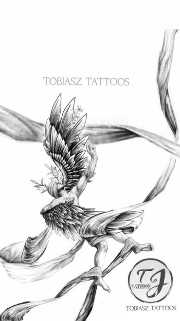 tattoo of a man with wings falling