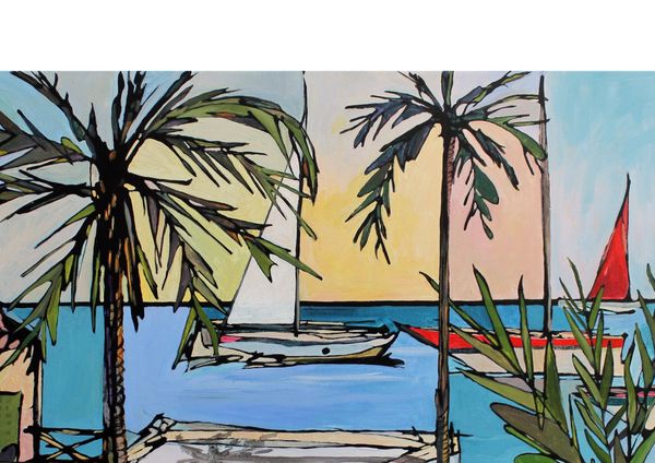 The Red Sail II:  Mix media  Acrylic on canvas 110 x 60 cm