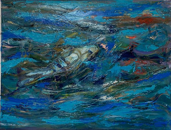 "Carpe Blanche" oil on canvas 40 x 30 cm predominant color blue.
