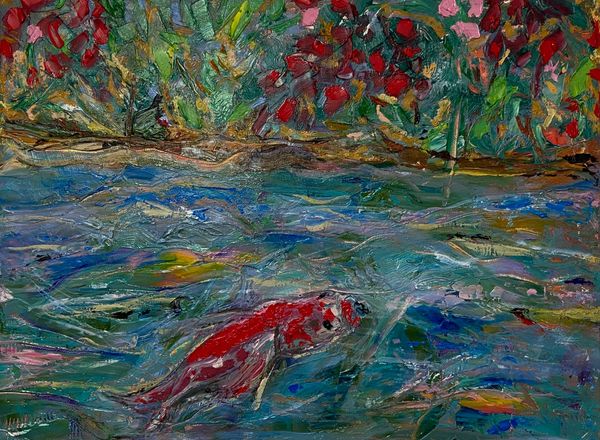 " Carpe Rouge" oil on canvas 40 X 30 cm . Power strokes make this peace unique by volume and texture