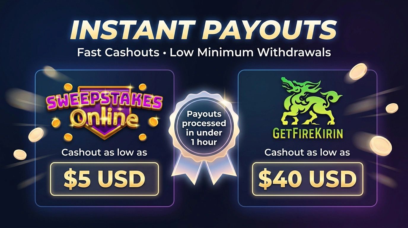 Fastest Payouts in Online Casino, Instant payouts, low minimum withdrawls, sweepstake games