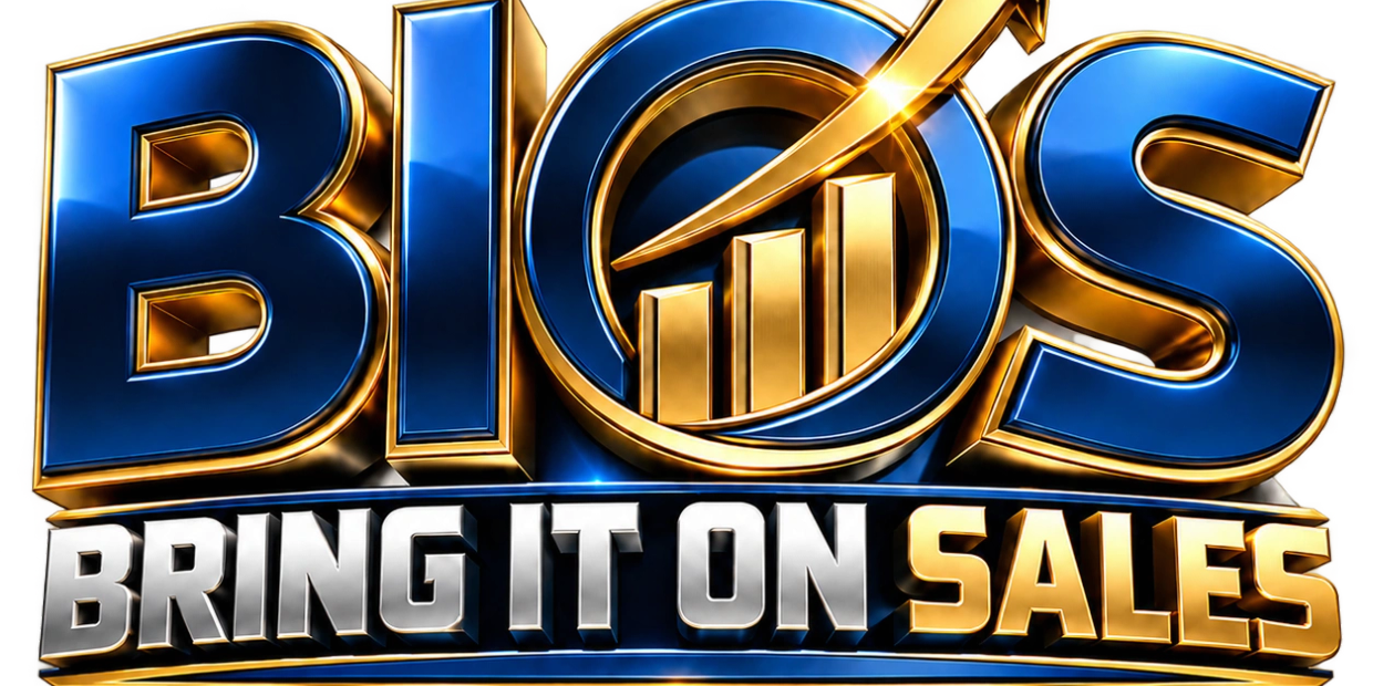 Logo reading 'BIOS Bring It On Sales' with gold and blue colors.