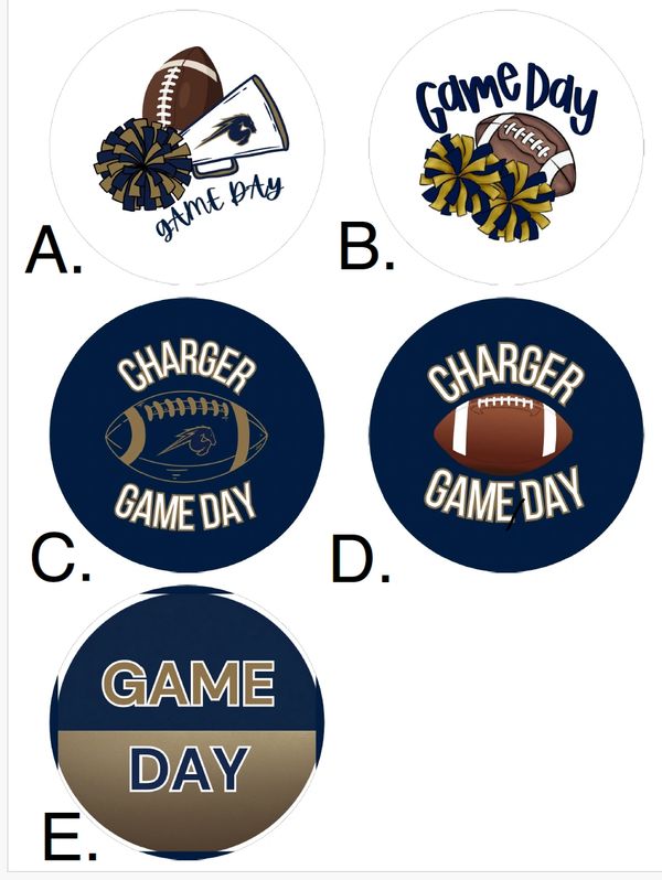 Five football-themed game day designs with various layouts and colors.