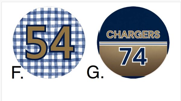 Two sports buttons with numbers 54 and 74.