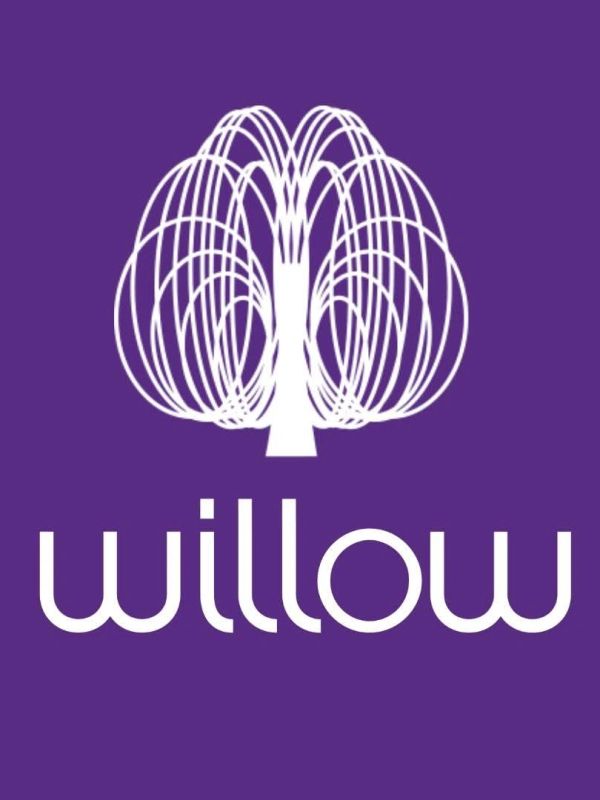 White stylized willow tree logo on purple background with 'willow' text.
