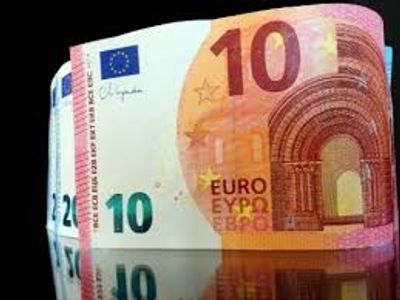 Close-up of a 10 euro banknote with reflection.