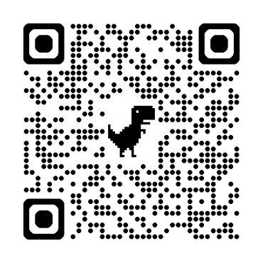 A QR code featuring a pixelated dinosaur in the center.