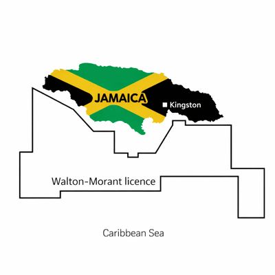Map of Jamaica showing Kingston and Walton-Morant licence area in the Caribbean Sea.