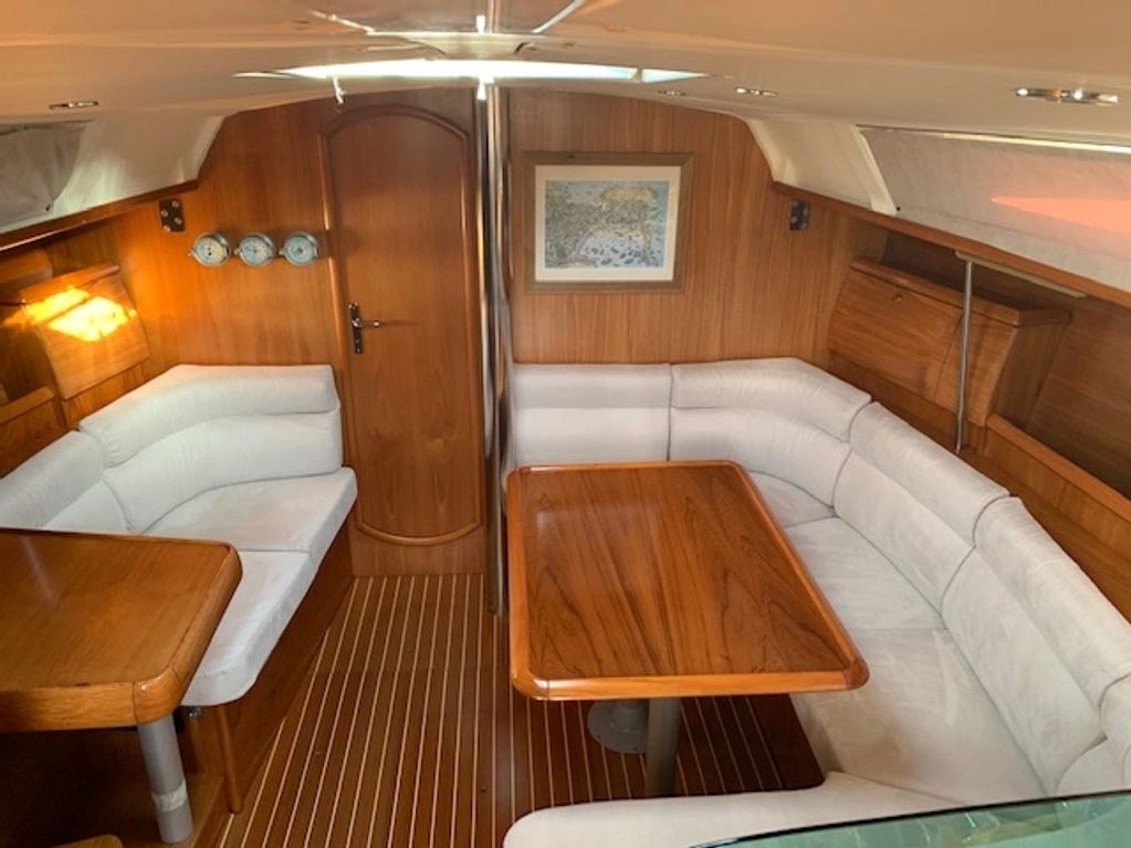 Companionway view with new upholstery and a lot of spit and polish