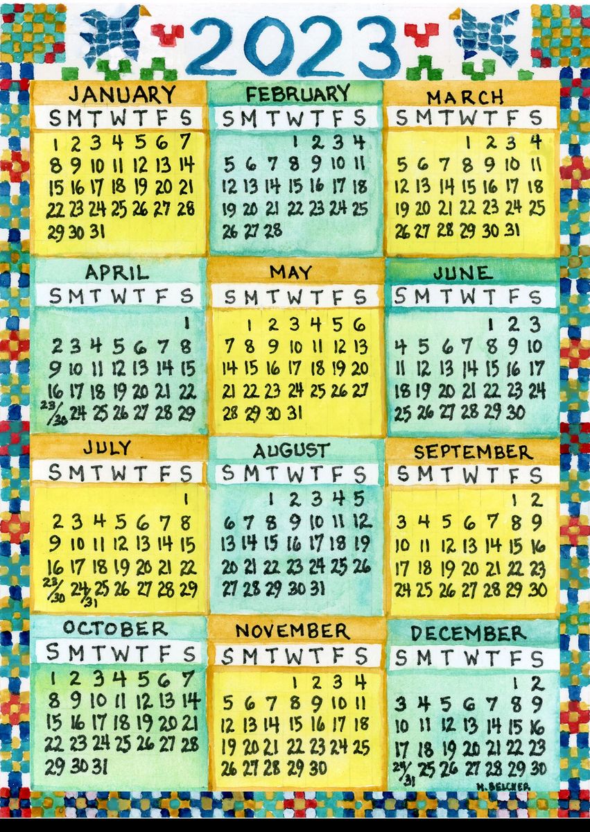 2023 Happy New Year Calendar Postcards with envelopes, 10-card pack