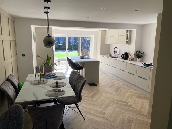 open space kitchen concept with dining room zone