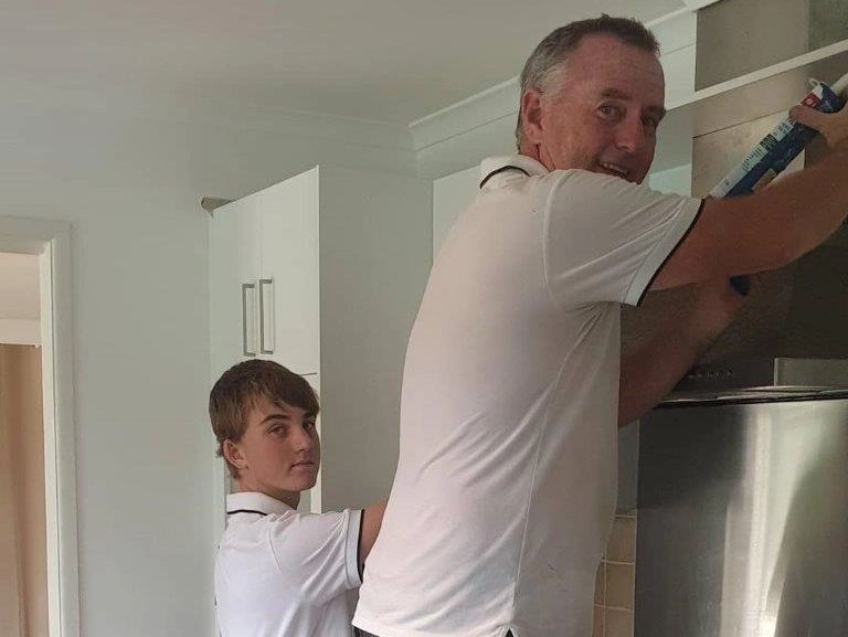 Josh-Prior-with-Geoff-Prior-on-the-job-at-Kitchen-GP-Pty-Ltd-the Kitchen-Renovator-Services-Brisbane