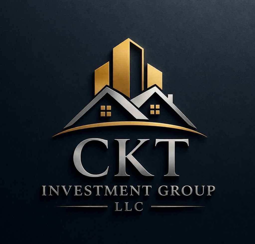 Logo of CKT Investment Group LLC featuring houses and skyscrapers.