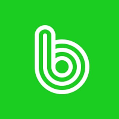 White lowercase 'b' logo on a bright green background.