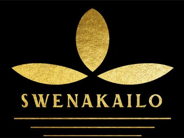 Elegant gold logo with the text 'SWENAKAILO' on a black background.