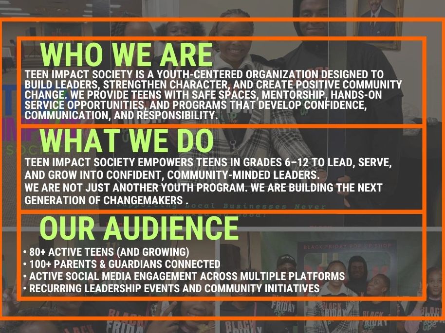 Teen Impact Society empowers teens as community leaders with mentorship and engagement.