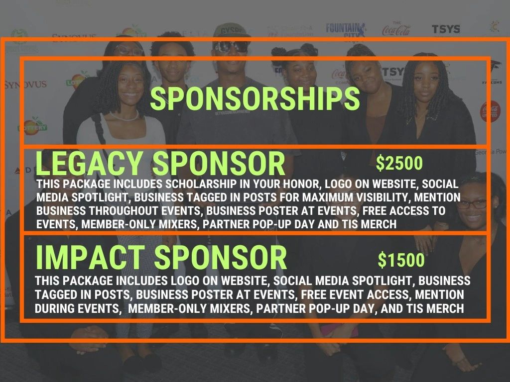 Sponsorship packages offering visibility and event access for businesses at $1500 and $2500.