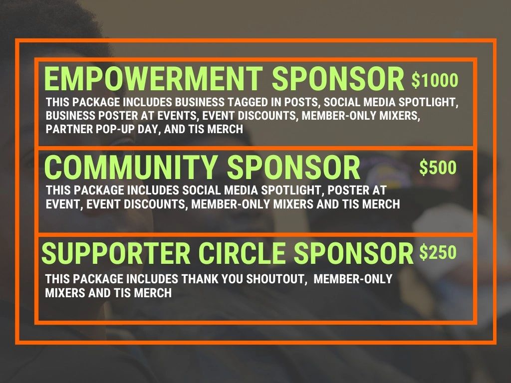 Sponsorship levels with benefits and prices ranging from $250 to $1000.