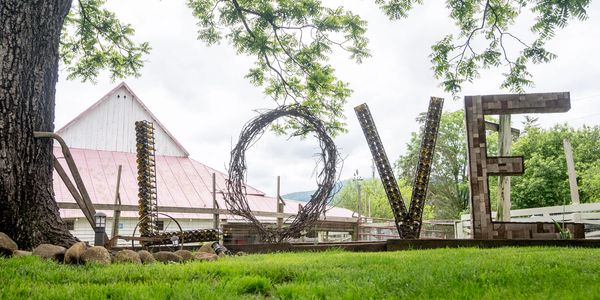 LOVE sign on farm.