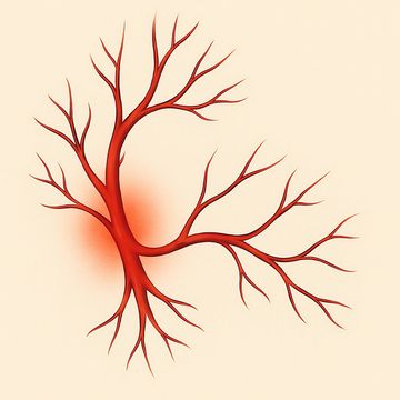 Illustration of inflamed blood vessels showing vasculitis, highlighting vessel wall damage