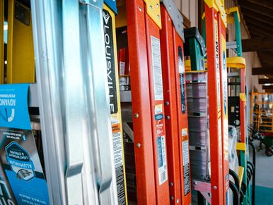 Ladders at Nicoma Park Lumber & Hardware store displaying hardware store yard near me in OKC