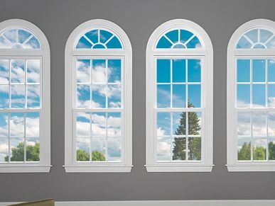 A white window with a glass panel displayed in stock for a home improvement store