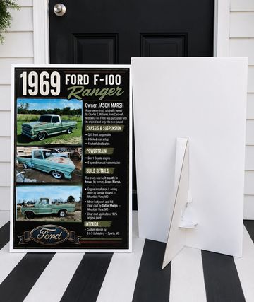 Informative poster about a 1969 Ford F-100 Ranger truck.