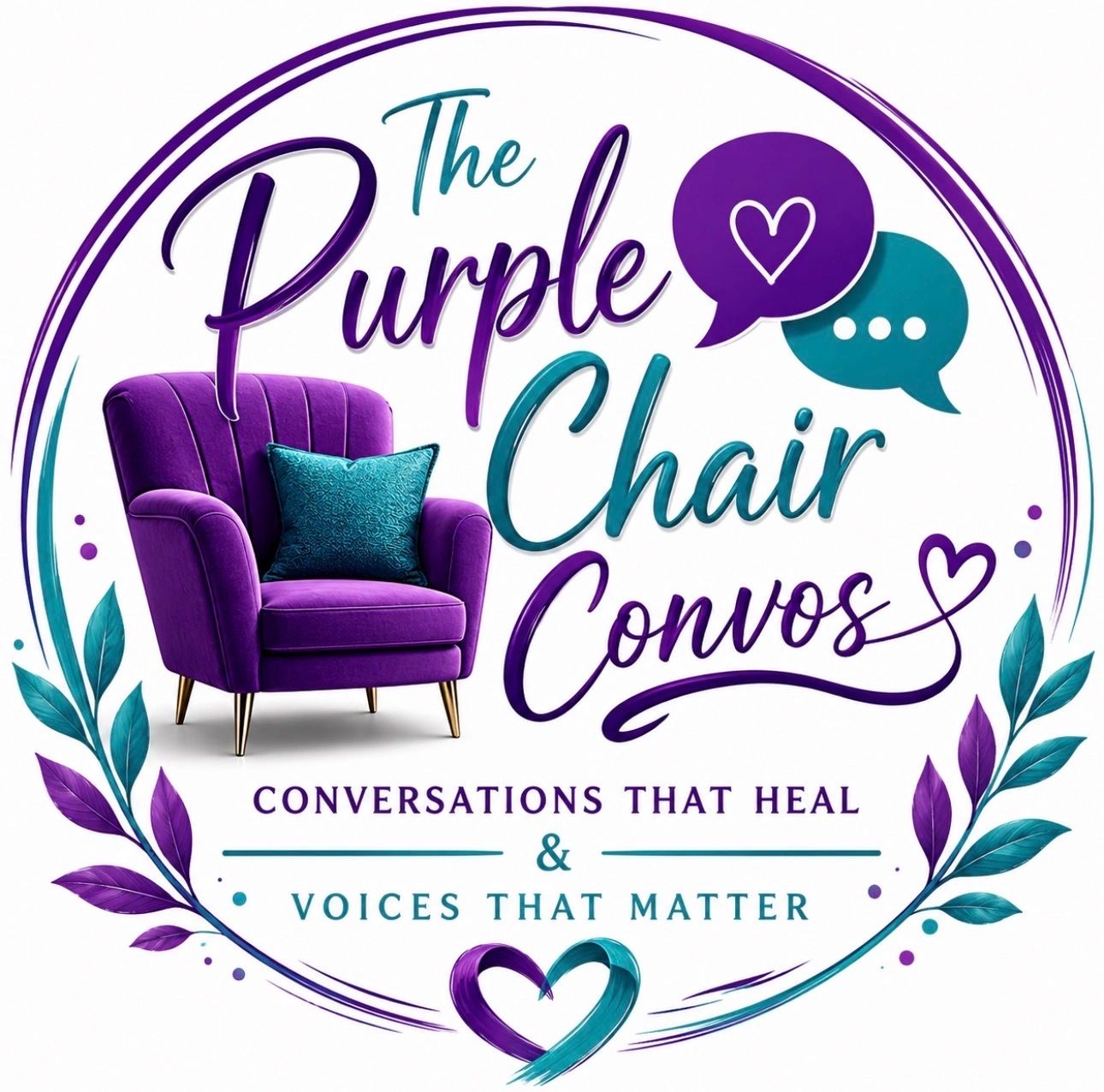The Purple Chair Convos logo with a purple chair and leaves.
