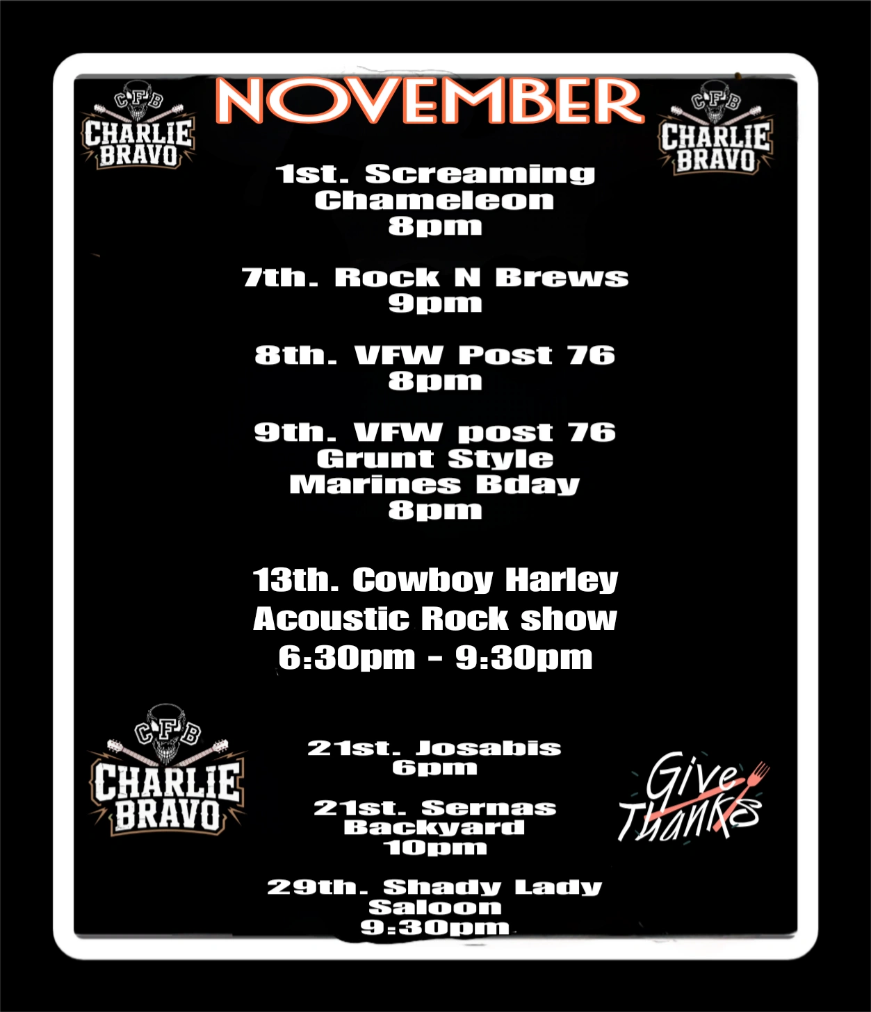 November 2025 Gig calendar 