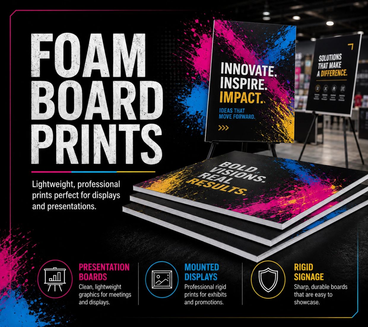 Foam board prints for professional displays and presentations.