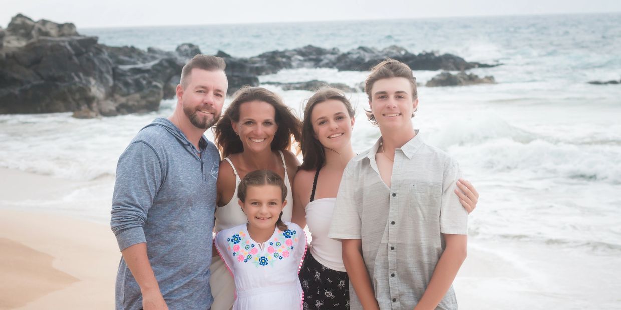 Family photo on the beach.