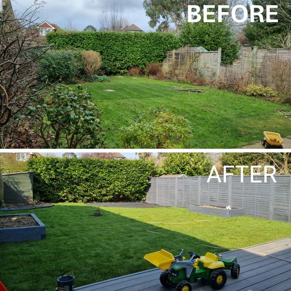 Before and after photo of a garden