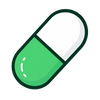 A green and white capsule pill icon.
