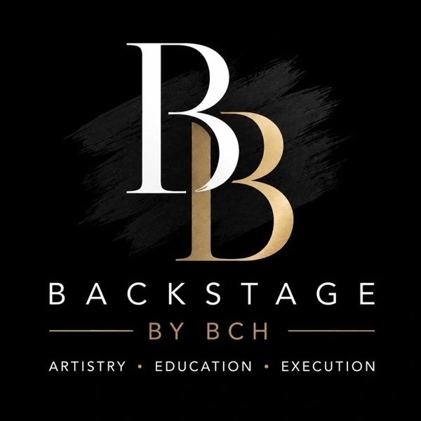 Logo with intertwined white and gold B letters for Backstage by BCH.