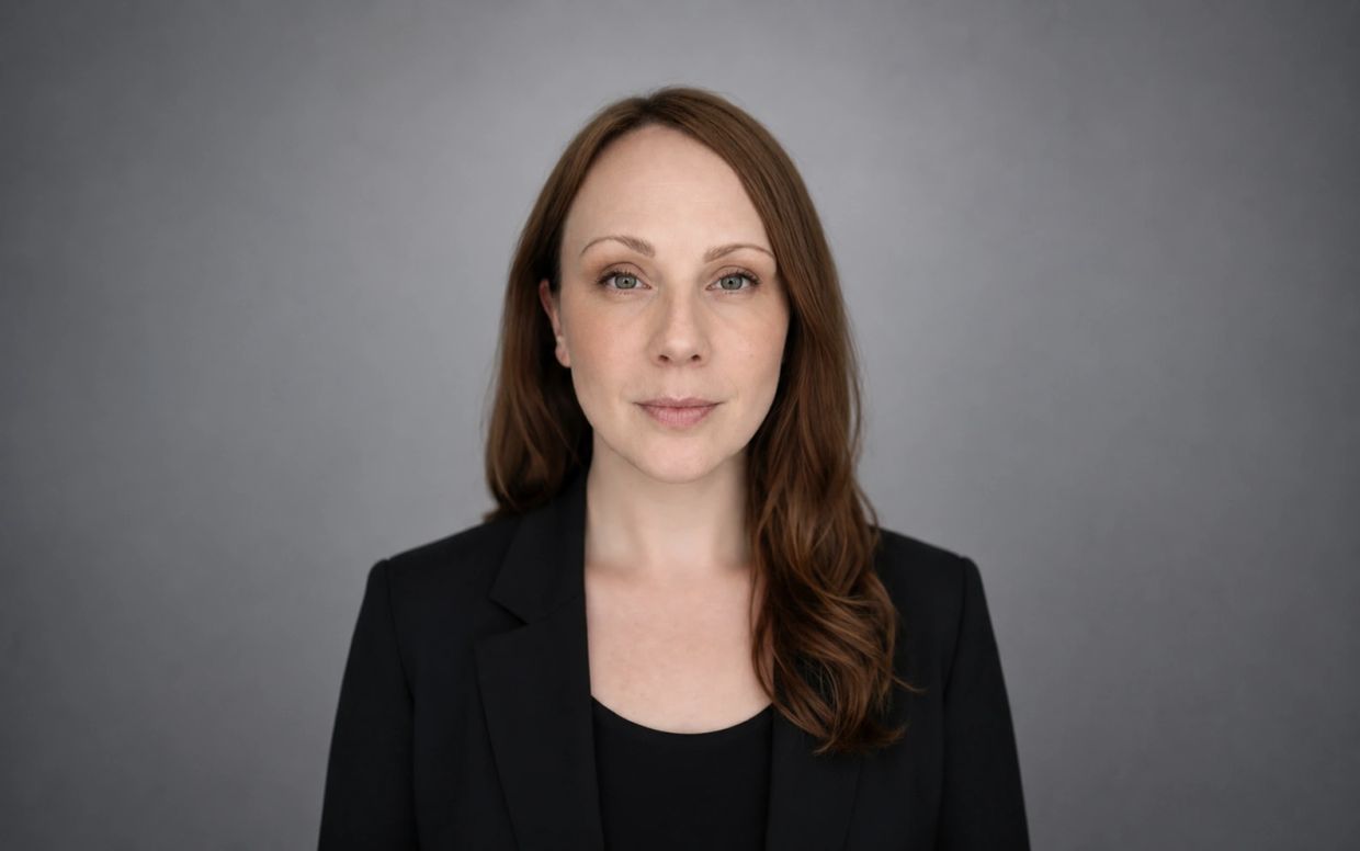 Woman with long brown hair in black blazer.